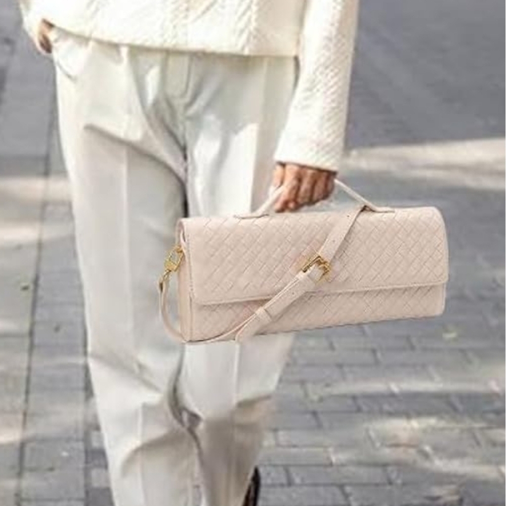 Woven Leather Clutch Bag in Black with Gold Accent - Picture 11 of 11